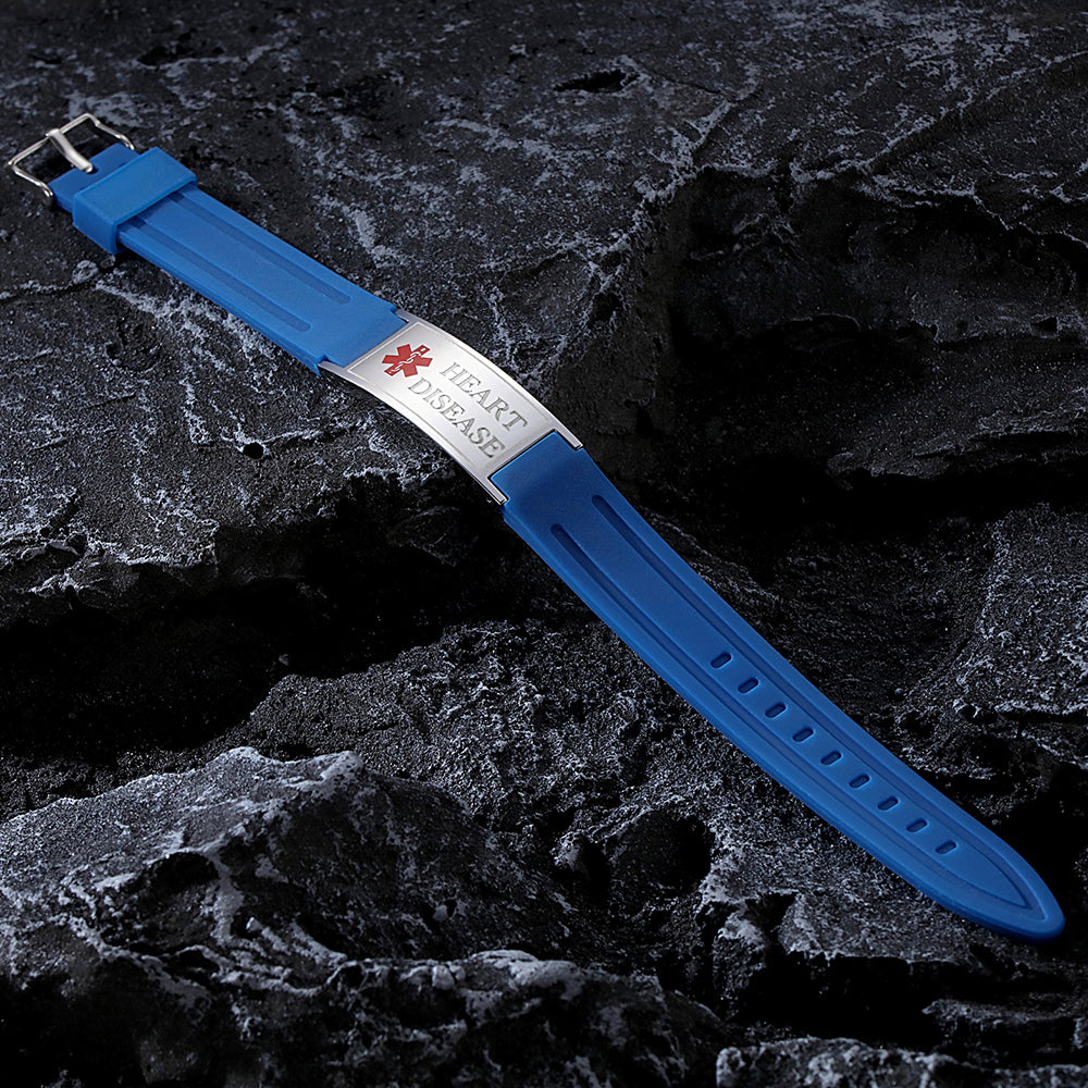 Sports Medical Alert Bracelets for Men & Women Blue Silicone ID Band Suitable for Summer