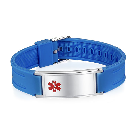 Sports Medical Alert Bracelets for Men & Women Blue Silicone ID Band Suitable for Summer