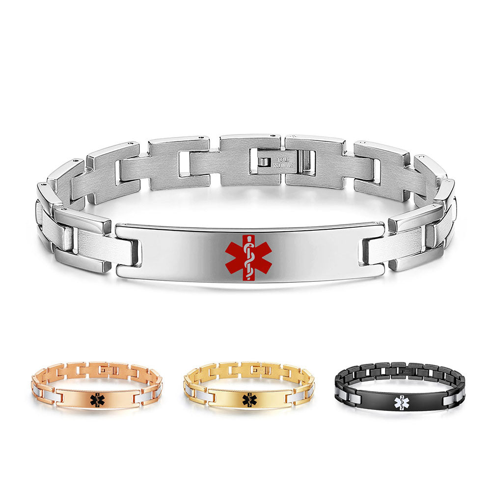 Classic Stainless Steel Medical Alert Bracelets for Men & Women with Free customize Engraving