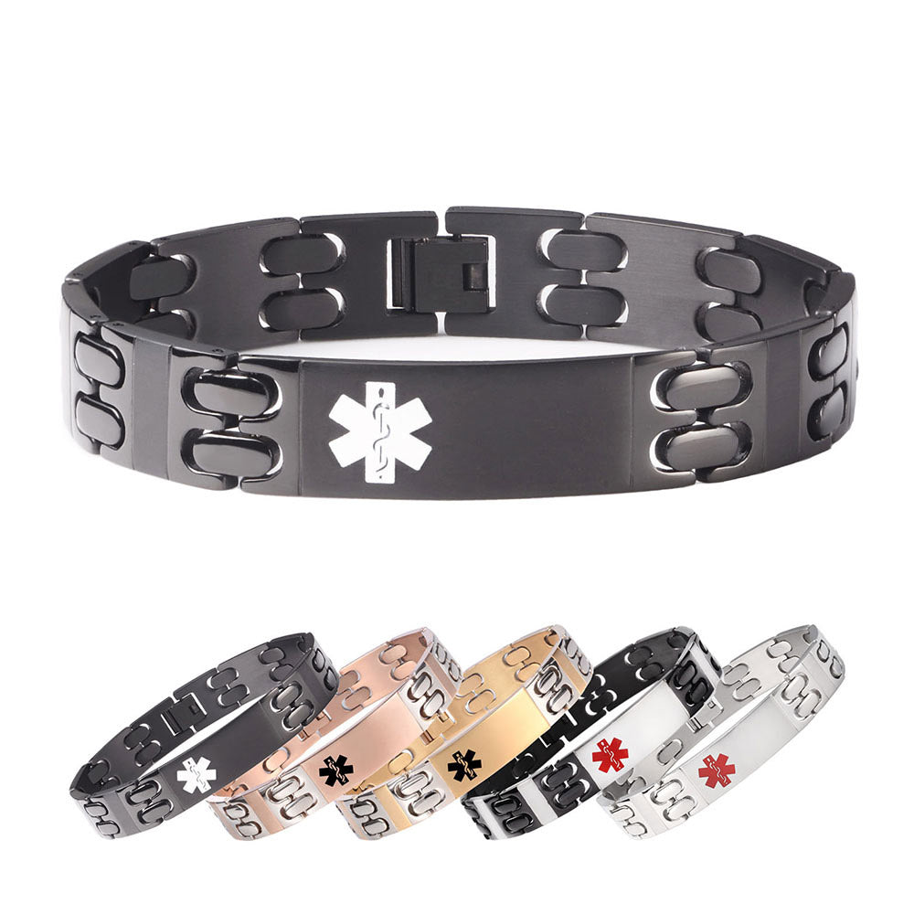 Titanium Medical id Bracelets for Men Free Engraving Emergency