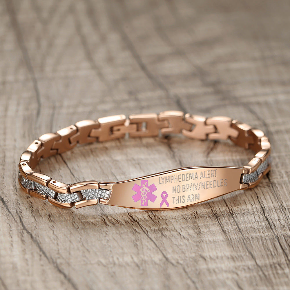 7.5 inch linnalove Lymphedema Alert bracelets No Needle or BP bracelets Mermaid Medical Bracelets for Women