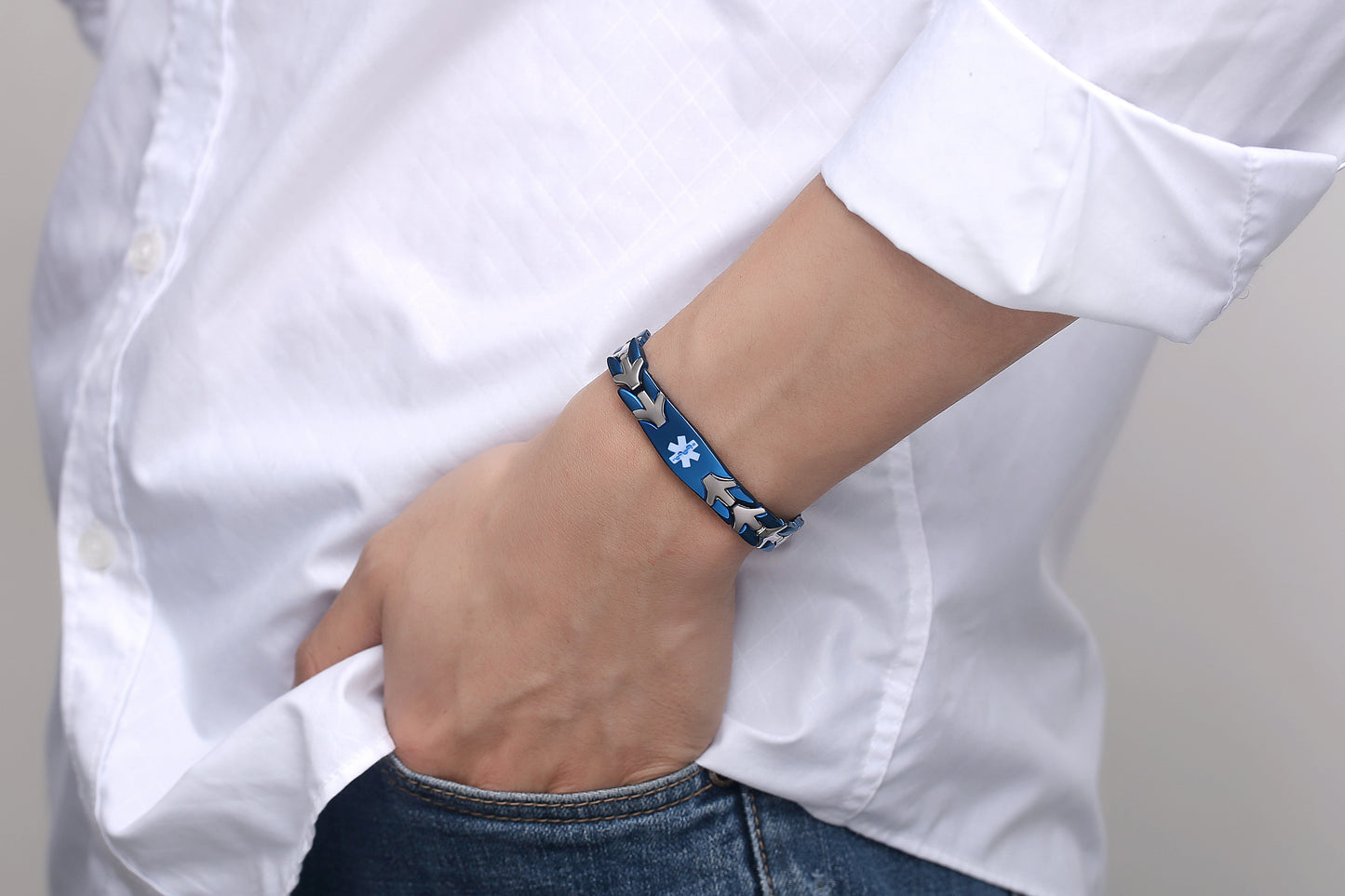 Stainless steel Flying fish Medical Alert Bracelets for men with Free Engraving
