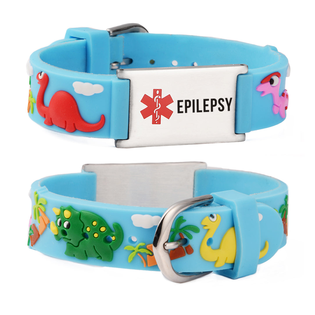 LinnaLove Cartoon blue dinosaur Medical Alert id Bracelets for boy & Girls,Kids for diabetets,seizures,allergy