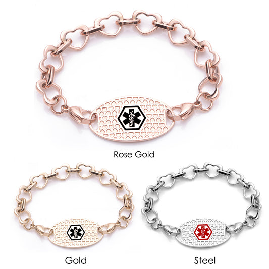 Fashion Interchangeable Love Heart Medical alert id bracelet for Women, Mom & Girl
