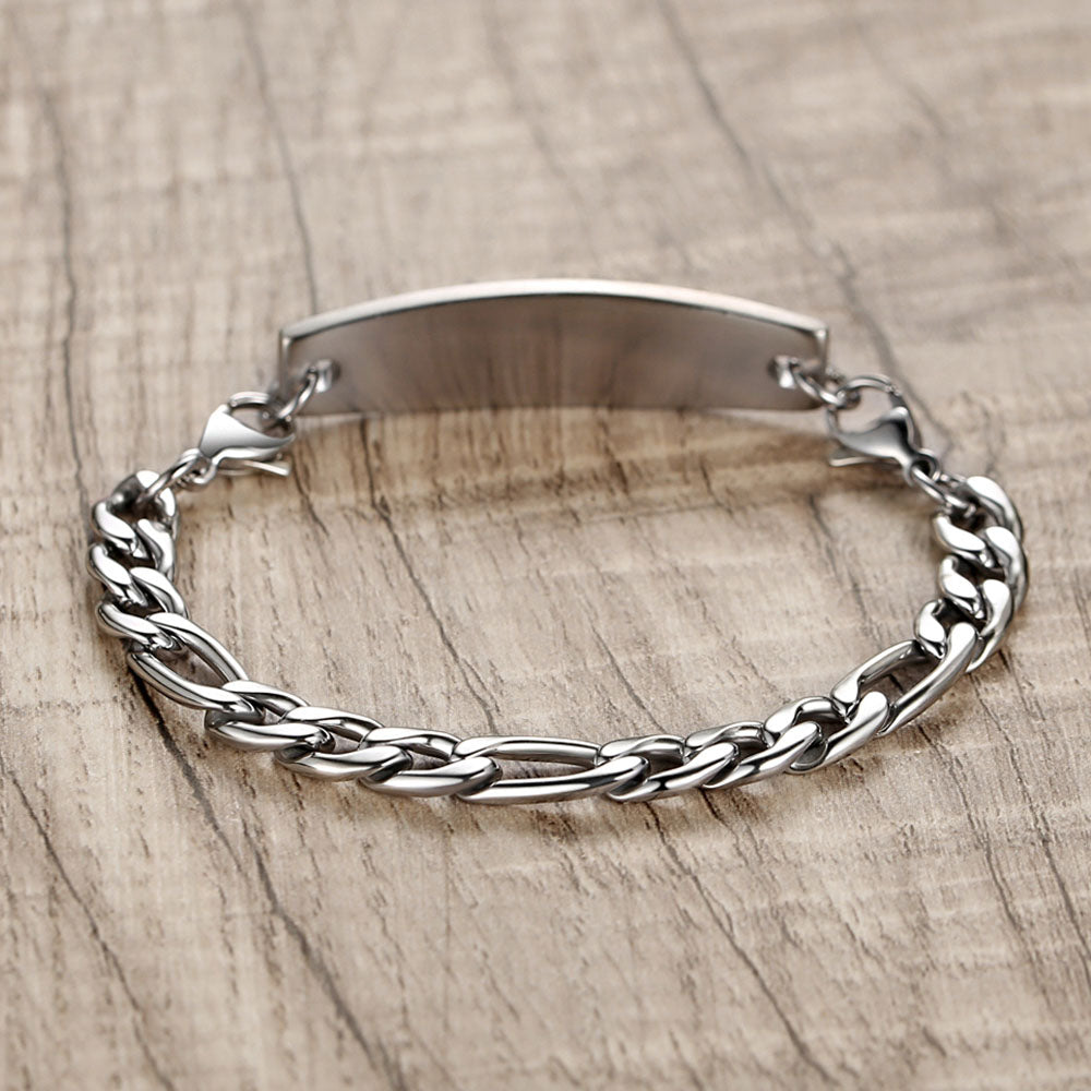 Figaro Chain Interchangeable Medical id Bracelets with Pre-Engraving medical conditions