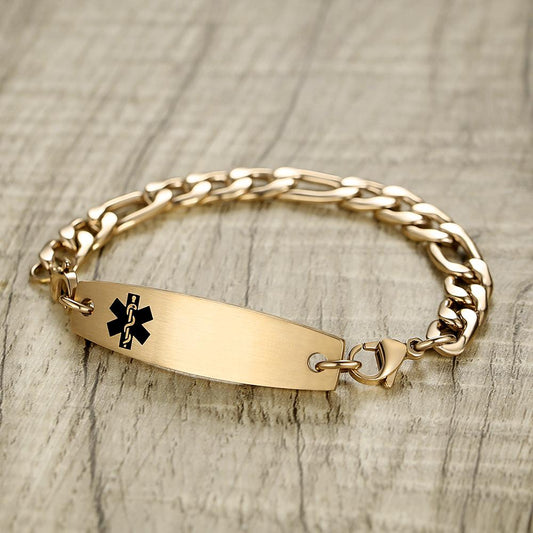 Engraving EPILEPSY Gold Figaro Chain Interchangeable Medical id Bracelets