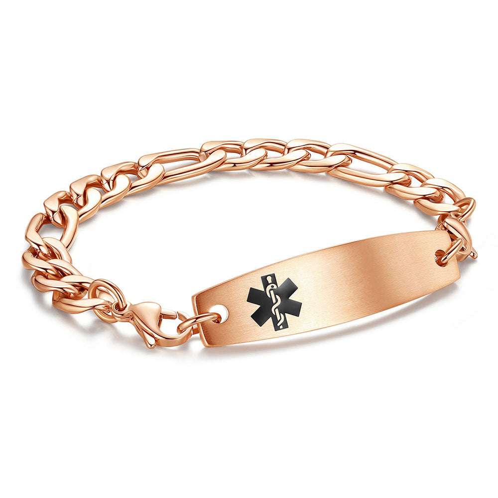 Figaro Chain Interchangeable Medical id Bracelets with Pre-Engraving medical conditions