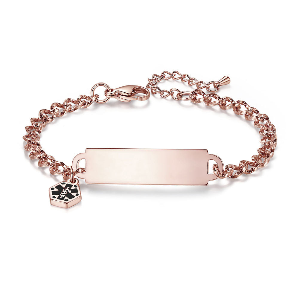 SHINING DIAMOND CUTTING MEDICAL ALERT ID BRACELET FOR WOMEN