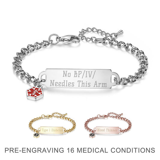 Shining Diamond Cutting Medical Alert id Bracelet for Women & Girls