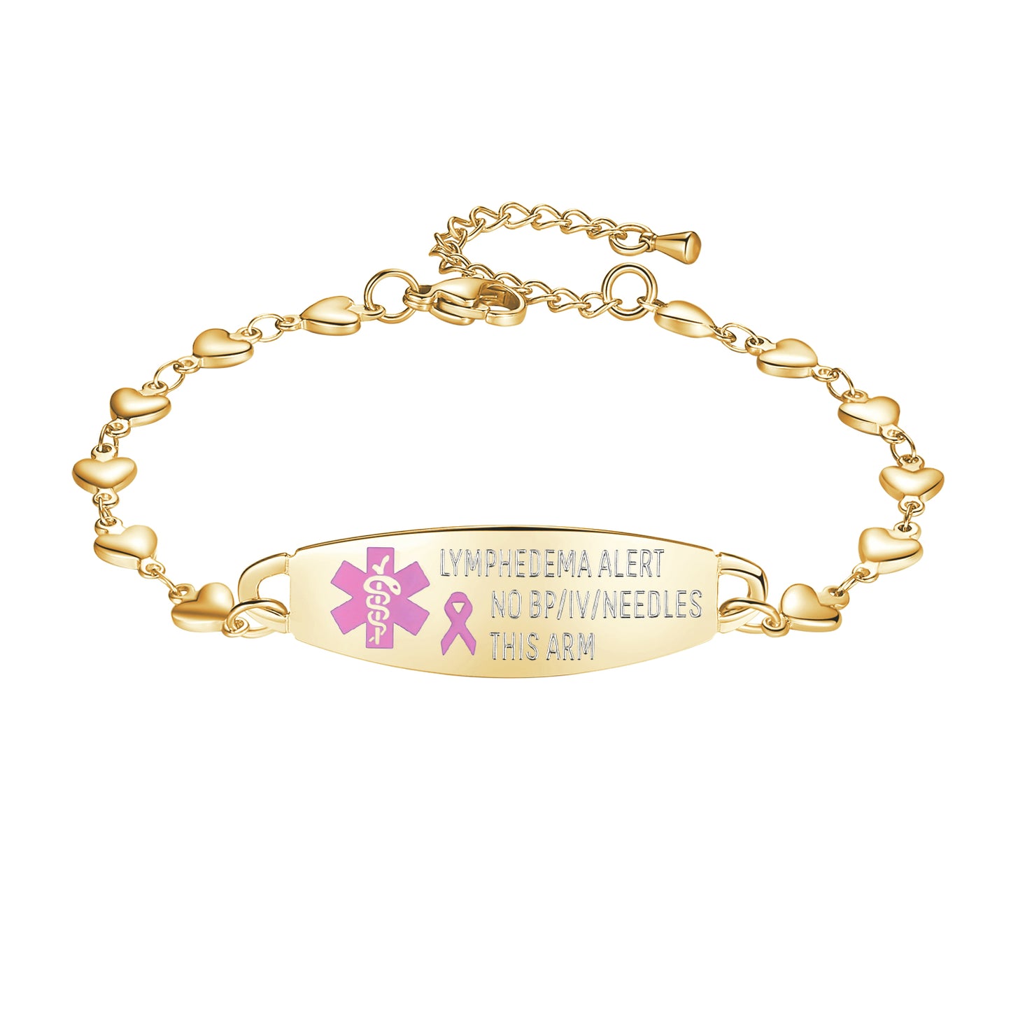 HEART LYMPHEDEMA ALERT BRACELET FOR WOMEN MEDICAL ID JEWELRY