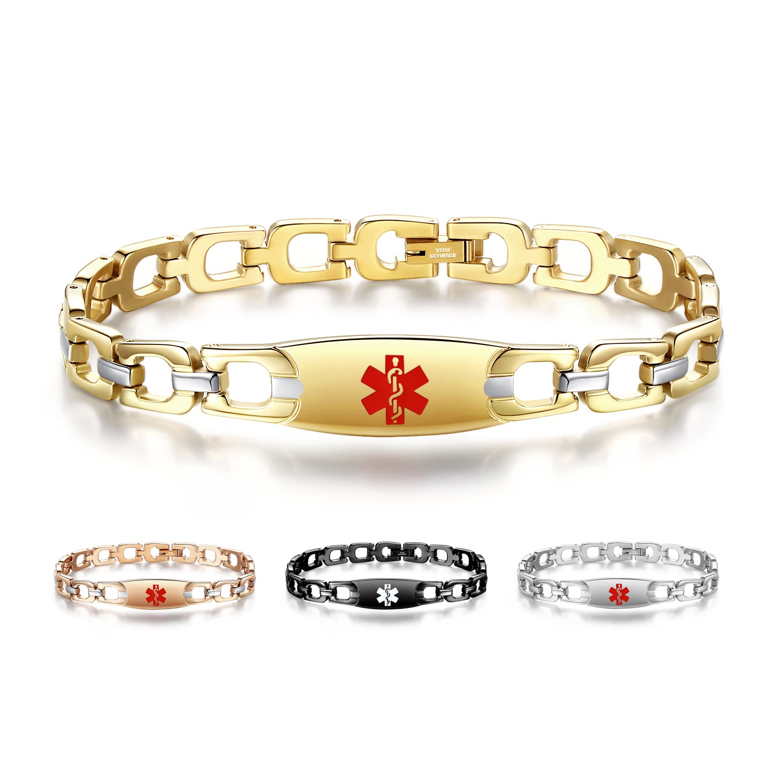 Bracciale Medico Identificativo LinnaLove In Acciaio Inox 316L Per Donna - Catena Rolo, Incisione Coumadin, Simbolo Rosso, Regolabile 16,5-20,3cm