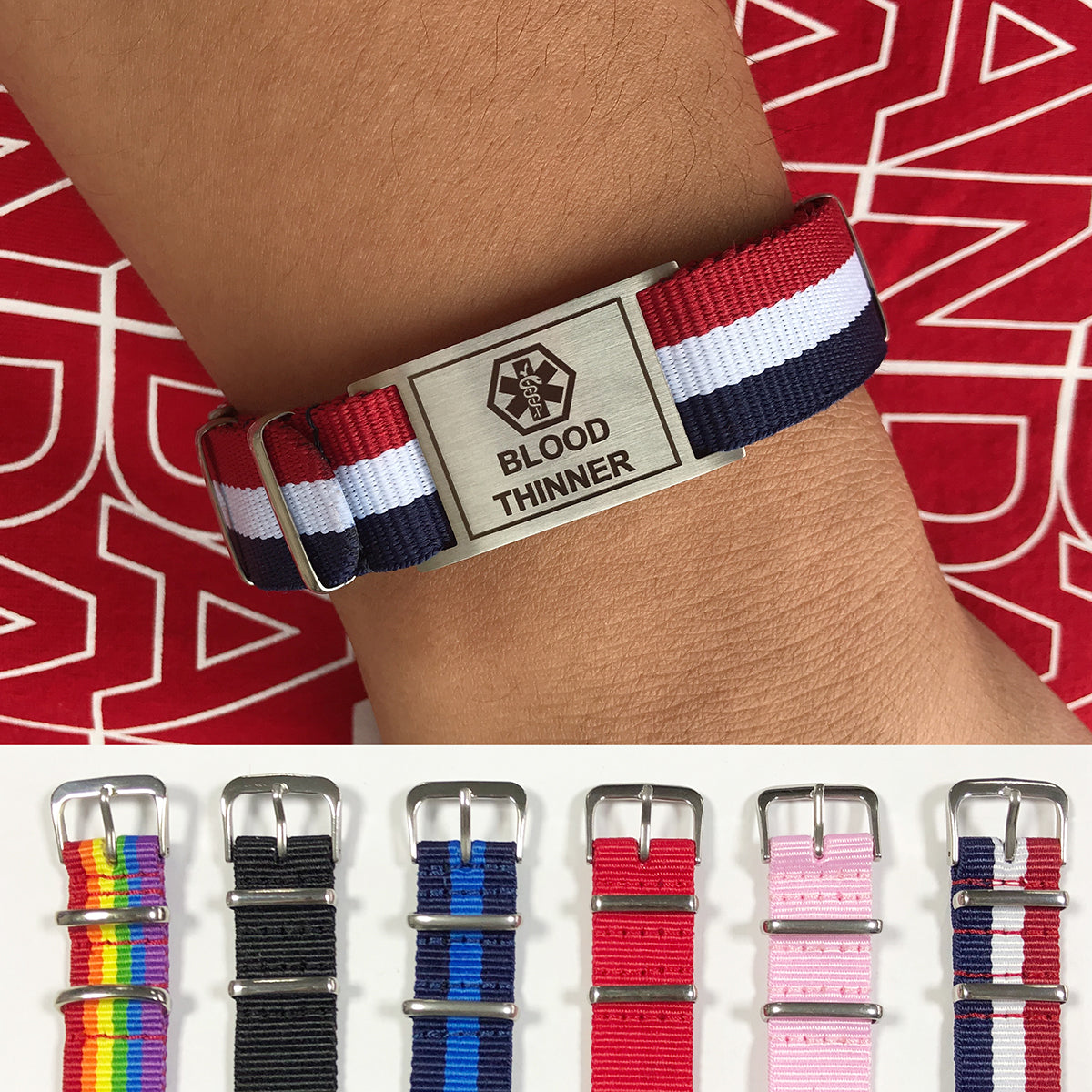 Adjustable Canvas Sports Medical Alert id Bracelet for Boy and gilr
