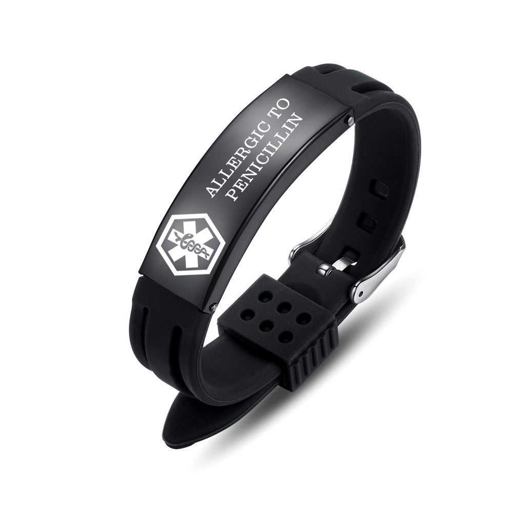 Sport silicone medical id bracelets for men & women with diabetes/blood thinner/allergy/asthma/epilepsy