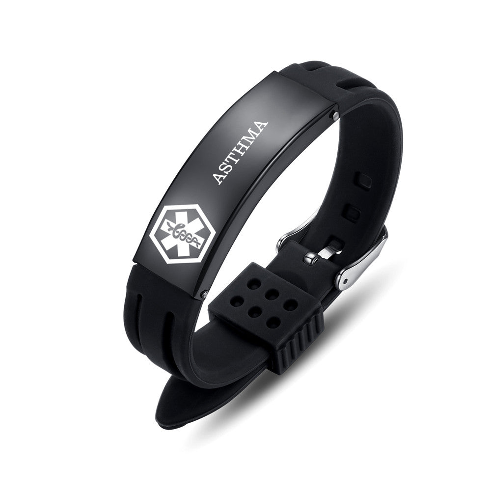 Sport silicone medical id bracelets for men & women with diabetes/blood thinner/allergy/asthma/epilepsy
