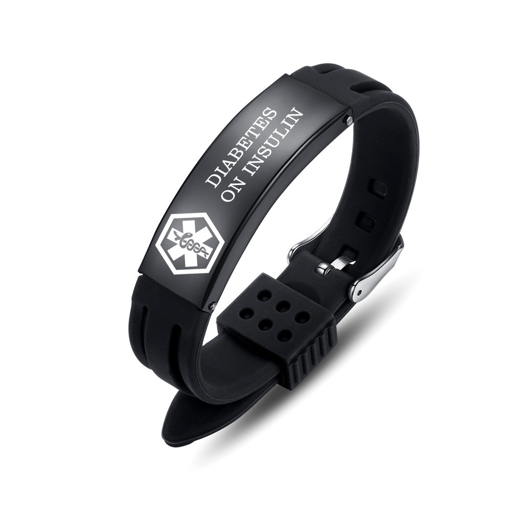 Sport silicone medical id bracelets for men & women with diabetes/blood thinner/allergy/asthma/epilepsy
