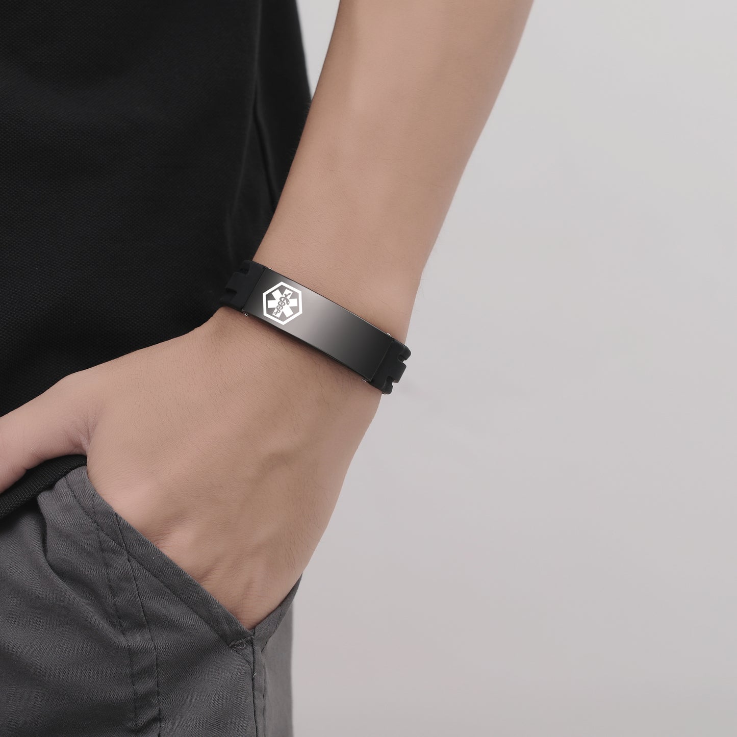 Sport silicone medical id bracelets for men & women with diabetes/blood thinner/allergy/asthma/epilepsy