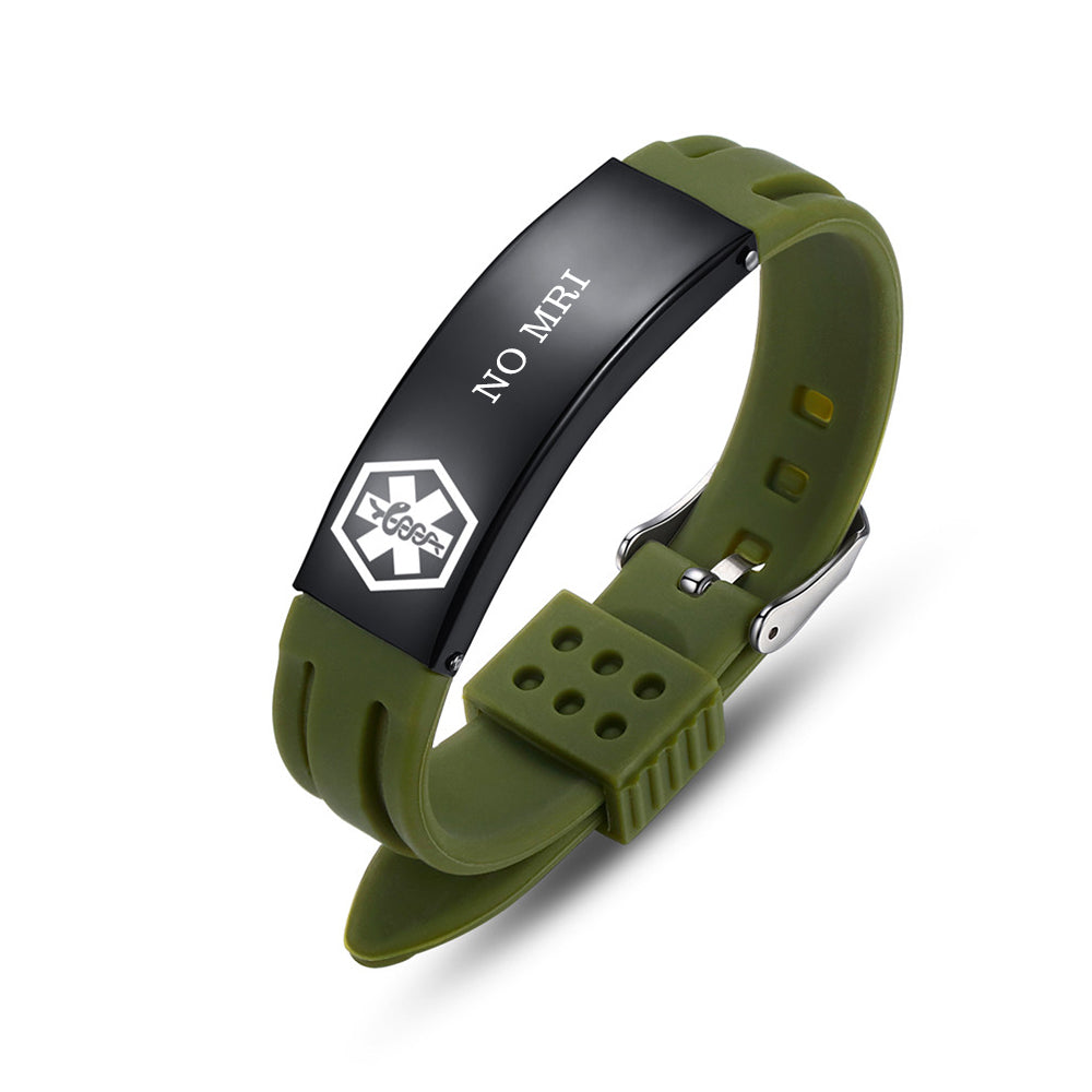 Sport silicone medical id bracelets for men & women with diabetes/blood thinner/allergy/asthma/epilepsy