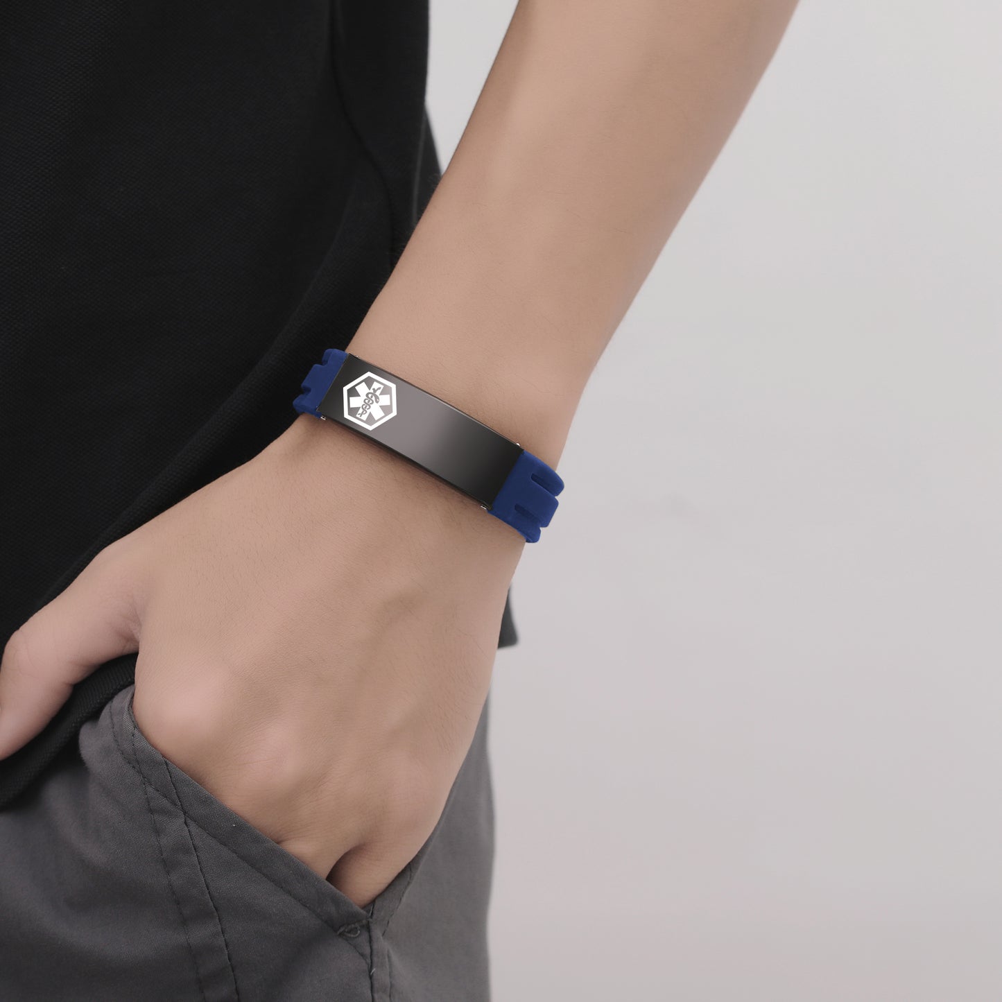 Sport silicone medical id bracelets for men & women with diabetes/blood thinner/allergy/asthma/epilepsy