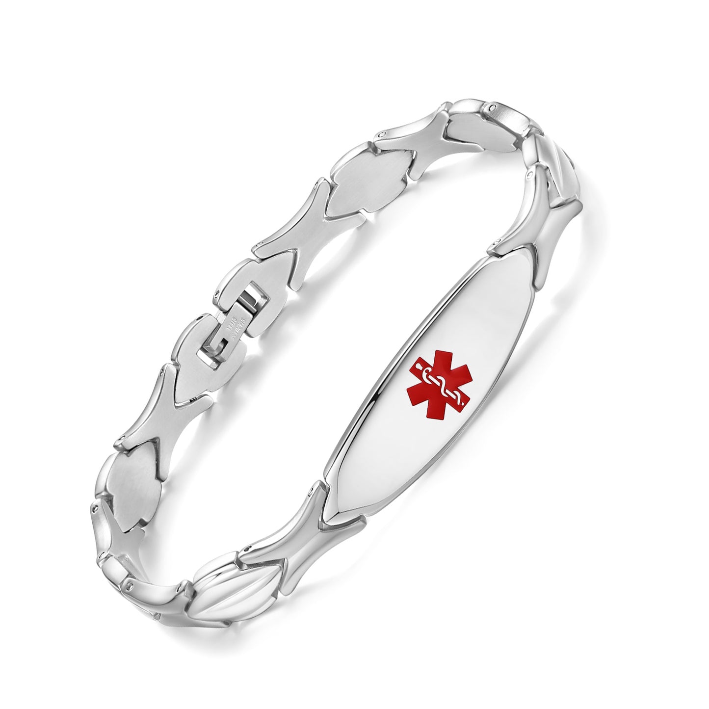 LinnaLove Fashion Shiny medical alert bracelet with Free Engraving Stainless steel Medical id bracelet for Women