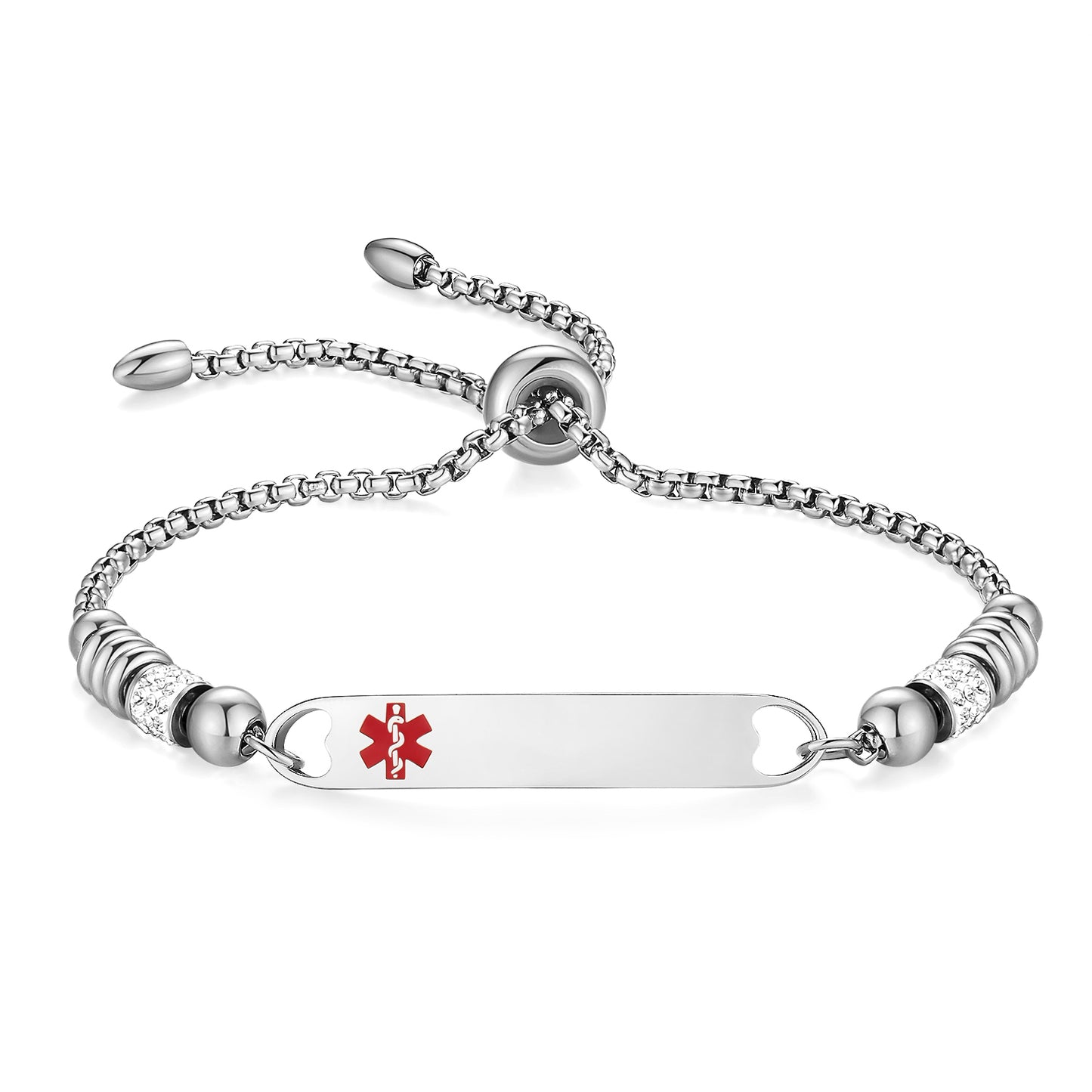 Heart Medical Alert Bracelets for Women Adjustable Slider Box chain Medical id bracelets