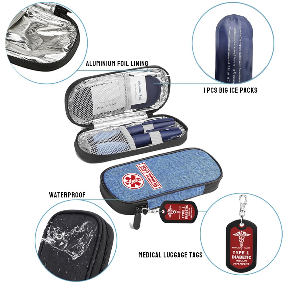 Insulin Cooler Travel Case with 1 Reusable Ice Packs & 1 Luggage Tag, Diabetic Medication Insulated Cooling Bag for The Daily Life and Trip