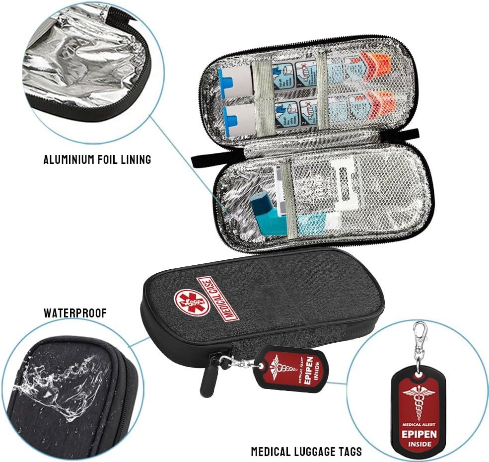 Epipen carry case waterproof Insulated Travel Medication Organizer Bag with a Epipen Zipper Pull Bag Tag