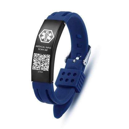 Medical ID Bracelet with QR Code for Women Men, Silicone Adjustable QR Code Medical Alert Bracelets,Dynamic Web Information