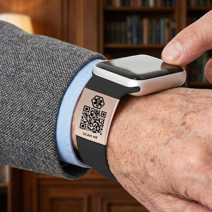 Dynamic QR Code Medical Alert ID Tag for Watch Band | Stainless Steel Emergency ID Plate