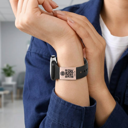 Dynamic QR Code Medical Alert ID Tag for Watch Band | Stainless Steel Emergency ID Plate