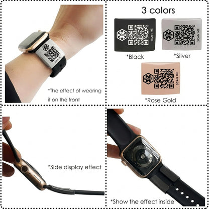 Dynamic QR Code Medical Alert ID Tag for Watch Band | Stainless Steel Emergency ID Plate