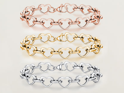 Heartbeat of Love Bracelet | Moving Heart Links in 14K Gold & Rose Gold | An Everlasting Symbol of Your Connection