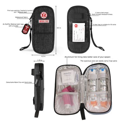 EpiPen Medical Carrying Case, Travel Medication Bag Insulated Fits 2 EpiPens, Asthma Inhaler, Anti-Histamine, Auvi-Q, Allergy Medicine Essentials-with a Epipen Tag