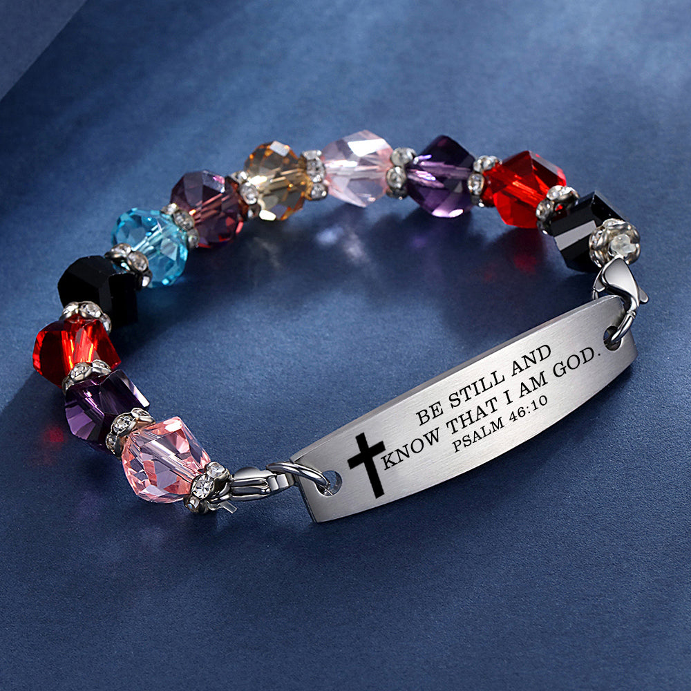 Linnalove Bible Verse Bracelet, Faith Christian Mantra Quotes Bracelet for Women, Multi-color elastic beaded jewelry,Christmas Gift