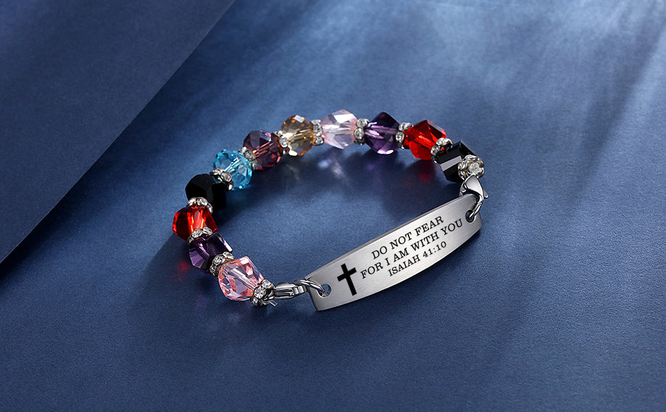 Linnalove Bible Verse Bracelet, Faith Christian Mantra Quotes Bracelet for Women, Multi-color elastic beaded jewelry,Christmas Gift