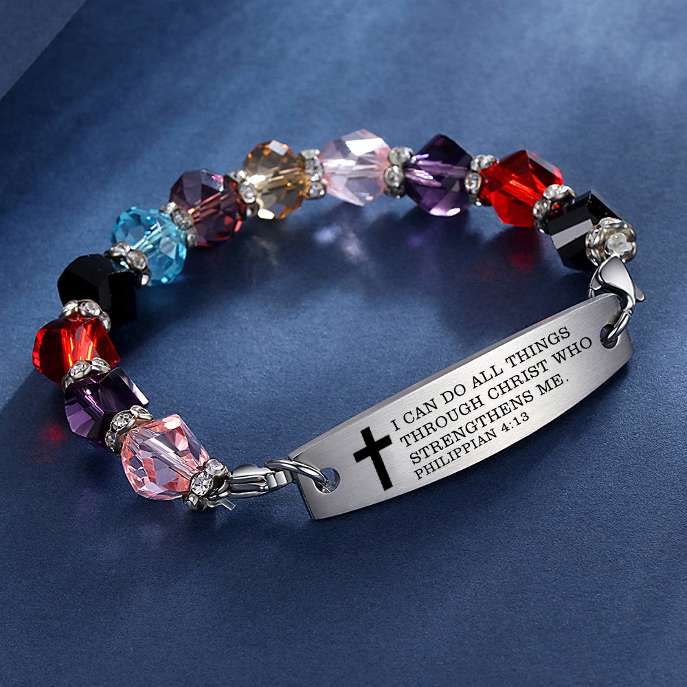 Linnalove Bible Verse Bracelet, Faith Christian Mantra Quotes Bracelet for Women, Multi-color elastic beaded jewelry,Christmas Gift