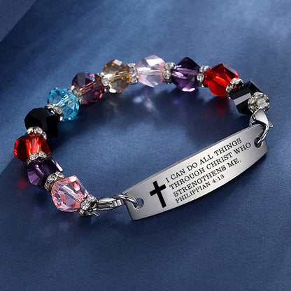 Linnalove Bible Verse Bracelet, Faith Christian Mantra Quotes Bracelet for Women, Multi-color elastic beaded jewelry,Christmas Gift