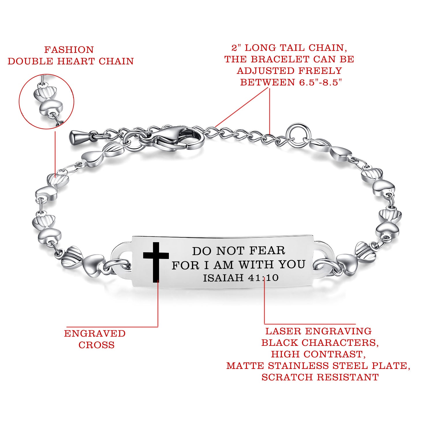 linnalove Bible Verse Bracelets,Christmas Gift -Adjustable Stainless Steel  heart chain Faith Christian Mantra Quotes Engraved Bracelet for Women