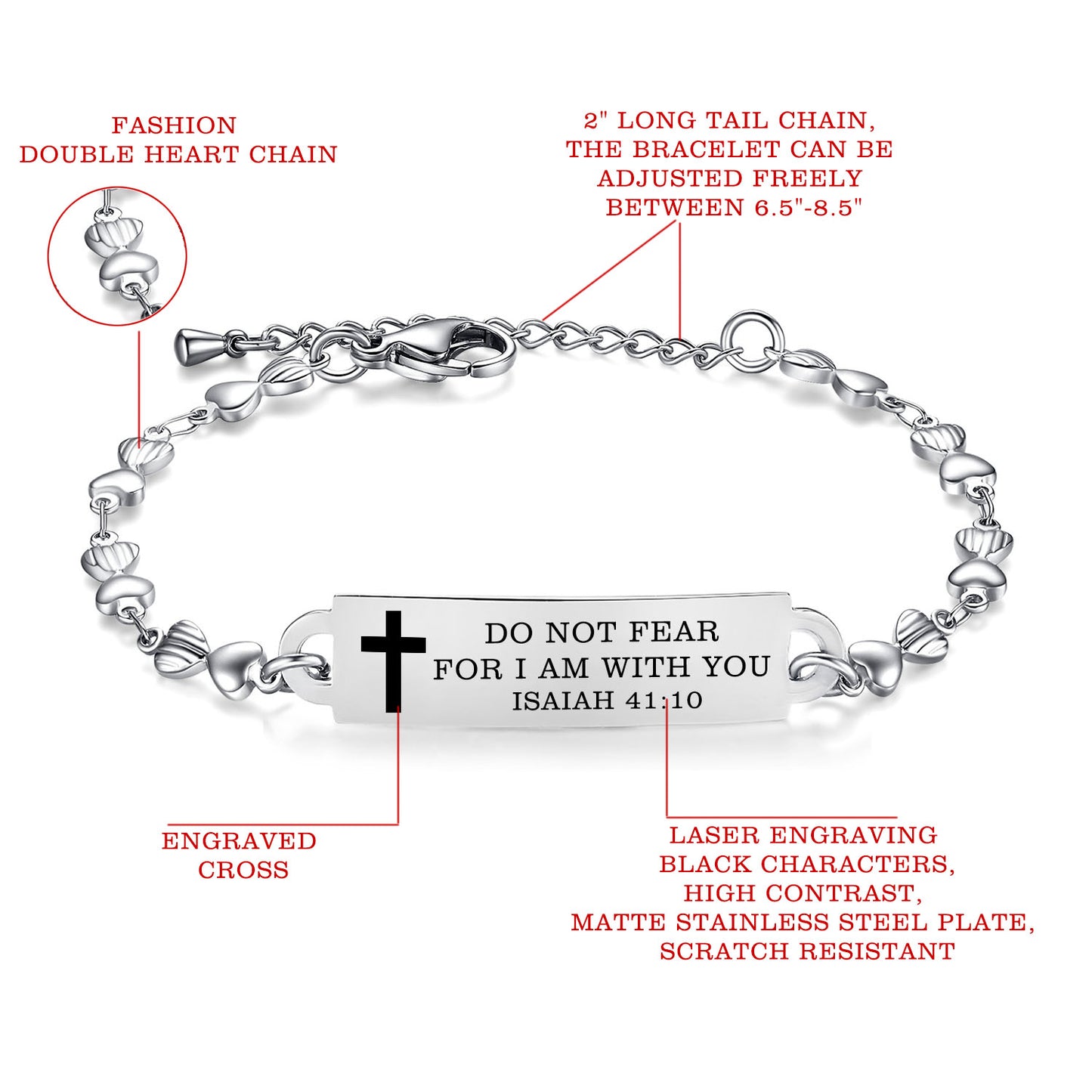 linnalove Bible Verse Bracelets,Christmas Gift -Adjustable Stainless Steel heart chain Faith Christian Mantra Quotes Engraved Bracelet for Women