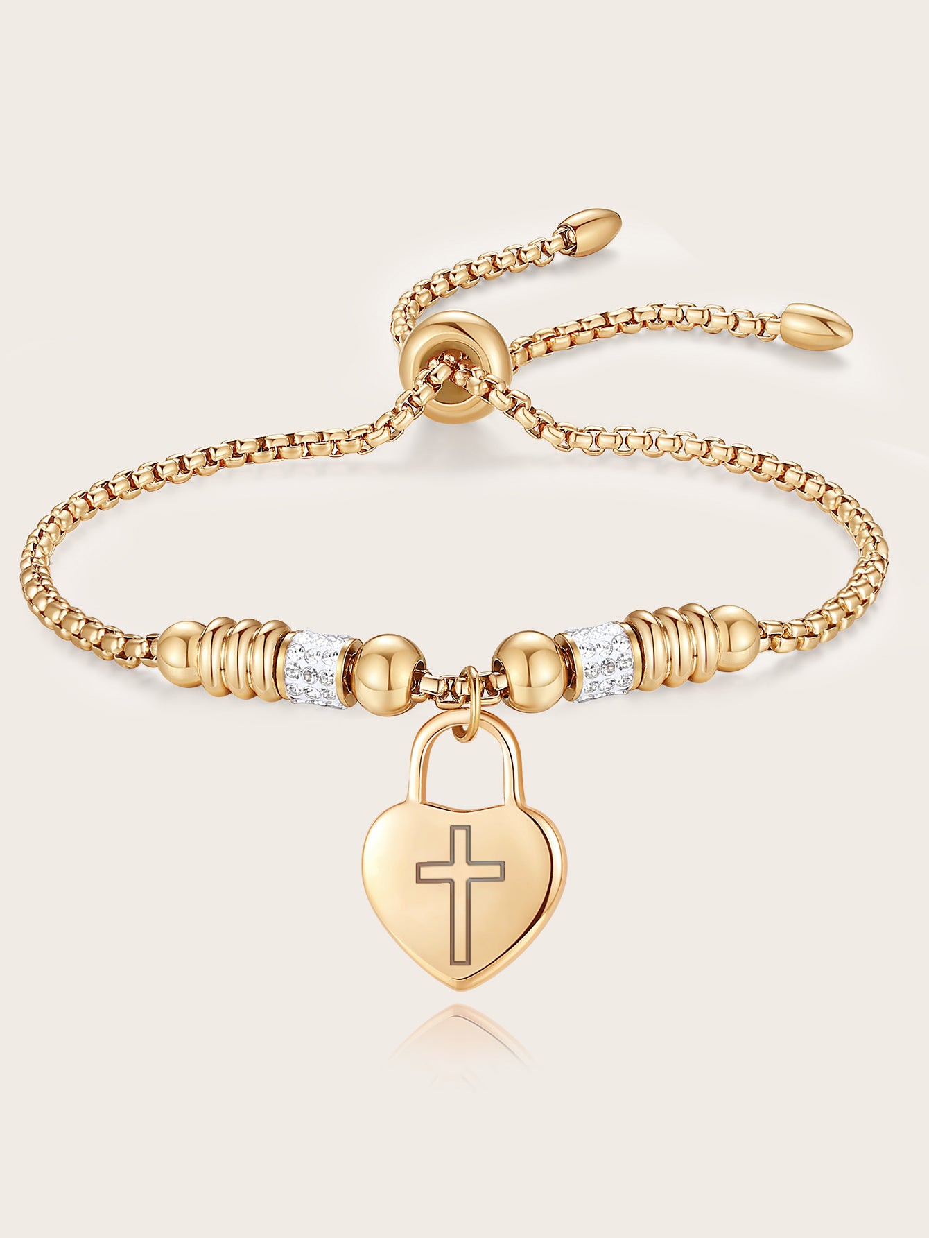 Exquisite Stainless Steel Heart Cross Bracelet - A Thoughtful Religious Gift for Women, Ideal for Christmas and New Year's Celebrations