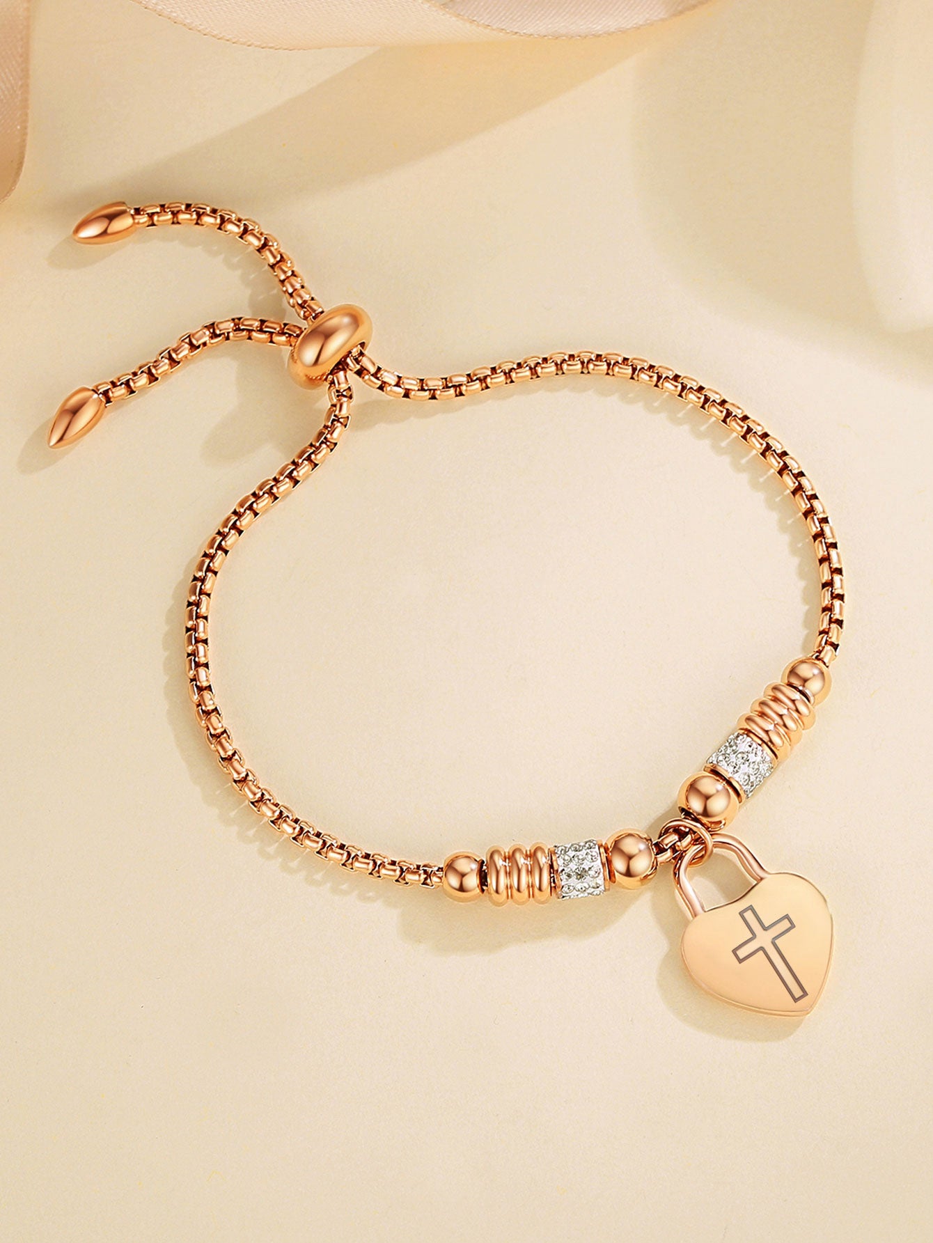 Exquisite Stainless Steel Heart Cross Bracelet - A Thoughtful Religious Gift for Women, Ideal for Christmas and New Year's Celebrations