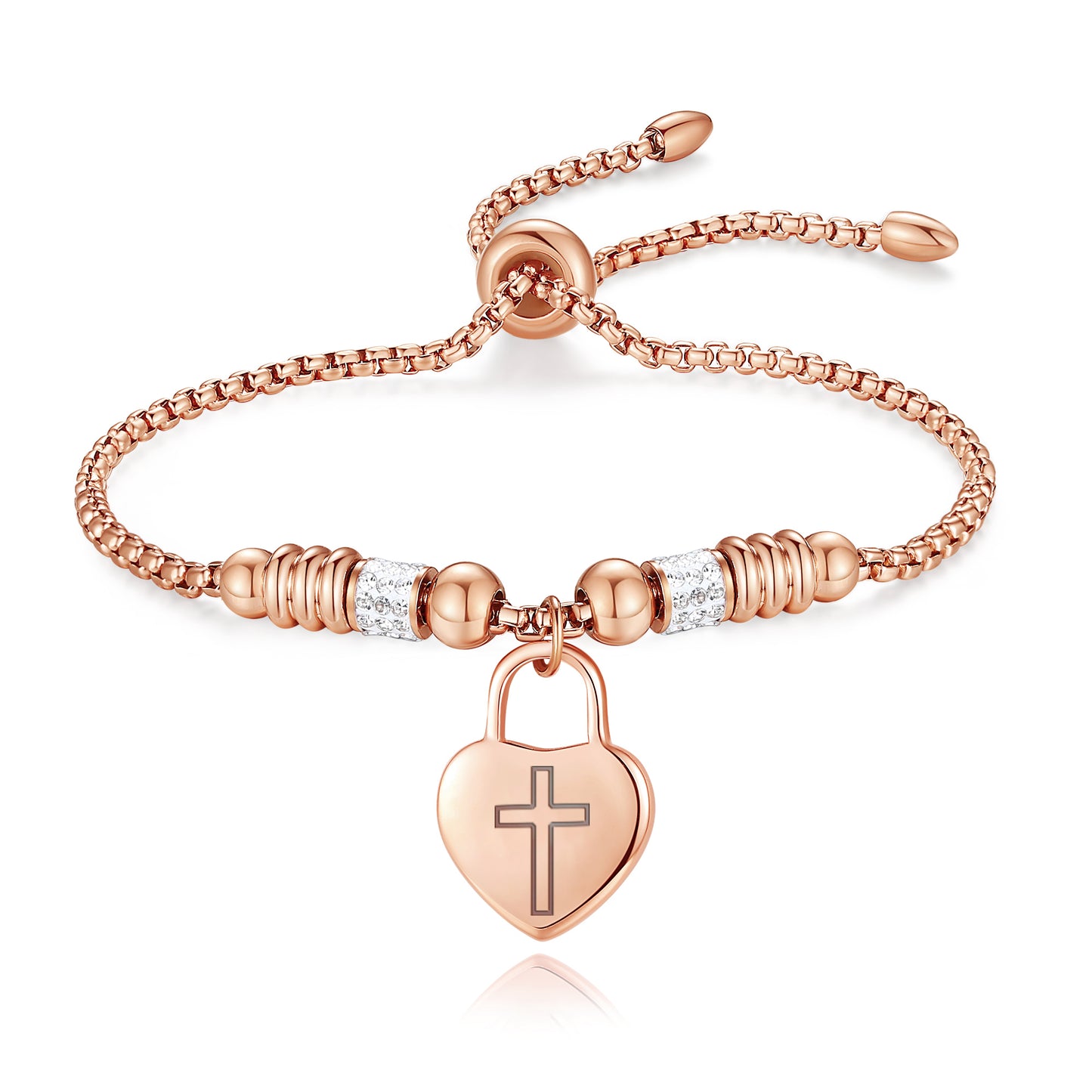 Exquisite Stainless Steel Heart Cross Bracelet - A Thoughtful Religious Gift for Women, Ideal for Christmas and New Year's Celebrations