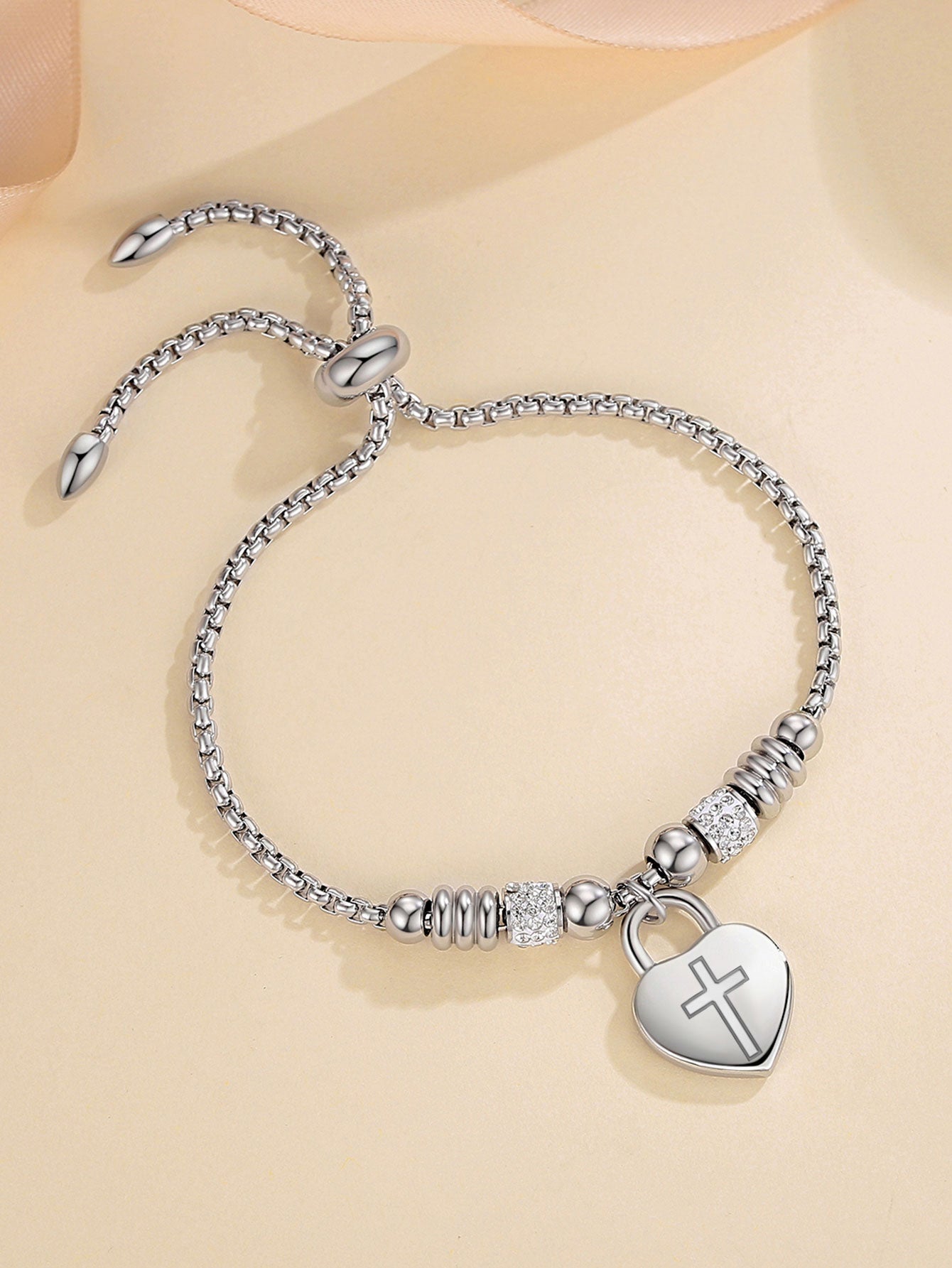 Exquisite Stainless Steel Heart Cross Bracelet - A Thoughtful Religious Gift for Women, Ideal for Christmas and New Year's Celebrations