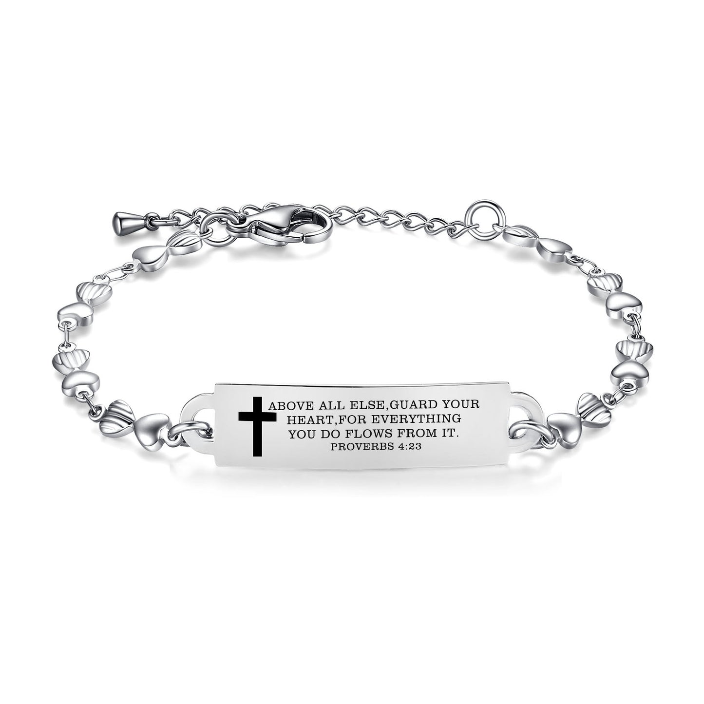 linnalove Bible Verse Bracelets,Christmas Gift -Adjustable Stainless Steel heart chain Faith Christian Mantra Quotes Engraved Bracelet for Women