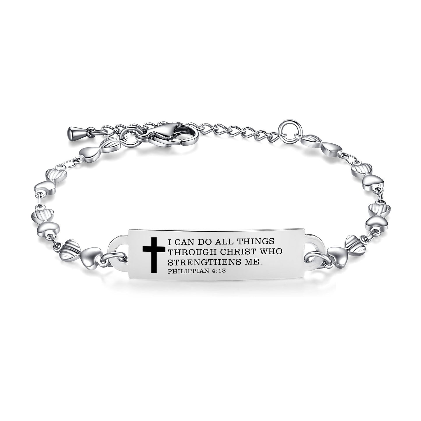 linnalove Bible Verse Bracelets,Christmas Gift -Adjustable Stainless Steel heart chain Faith Christian Mantra Quotes Engraved Bracelet for Women