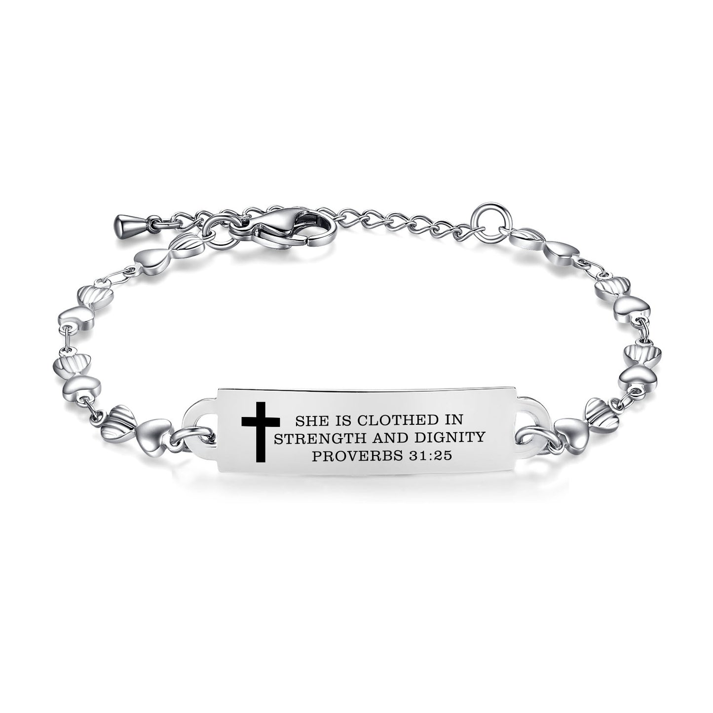 linnalove Bible Verse Bracelets,Christmas Gift -Adjustable Stainless Steel heart chain Faith Christian Mantra Quotes Engraved Bracelet for Women