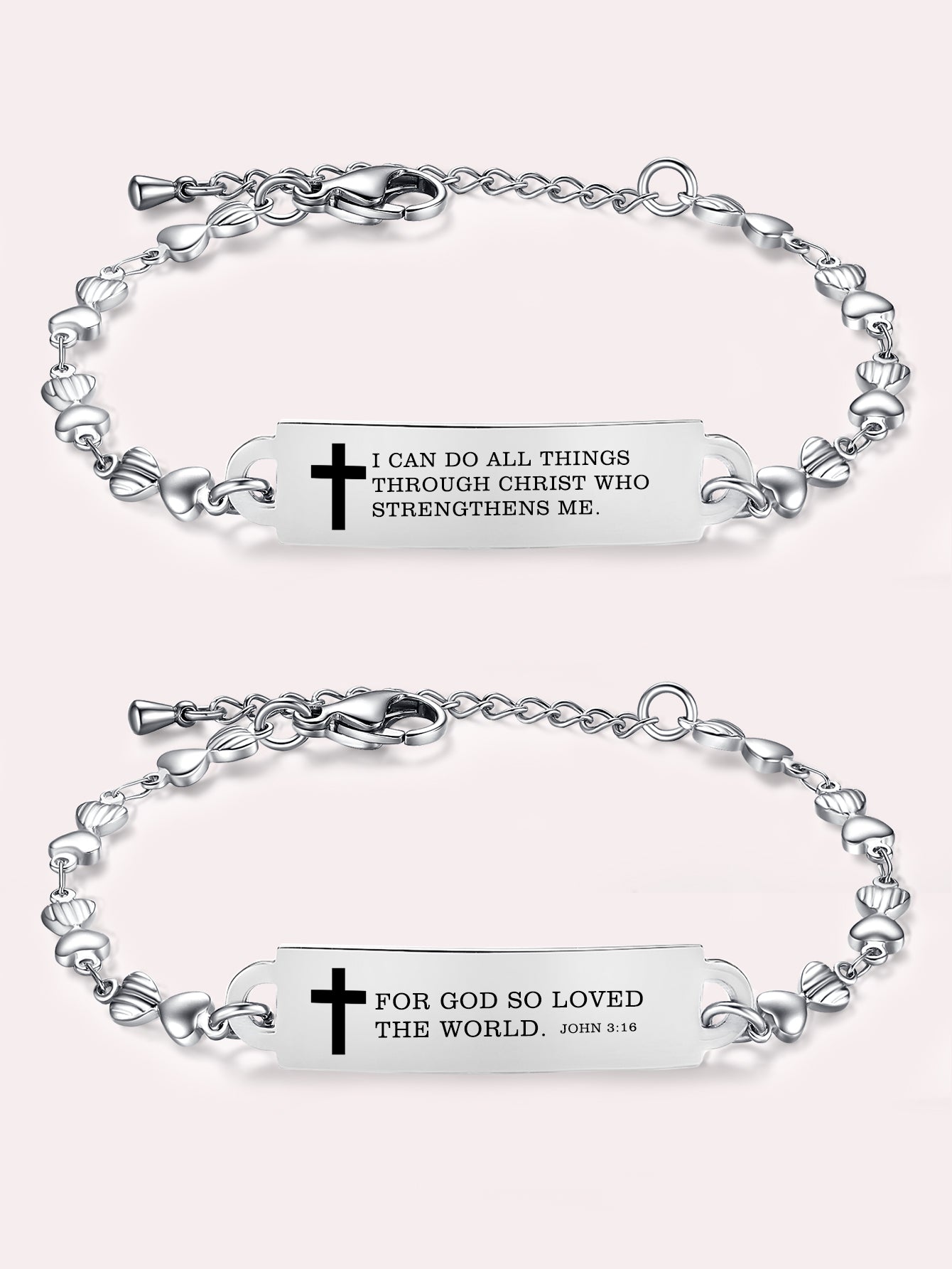 linnalove Bible Verse Bracelets,Christmas Gift -Adjustable Stainless Steel heart chain Faith Christian Mantra Quotes Engraved Bracelet for Women