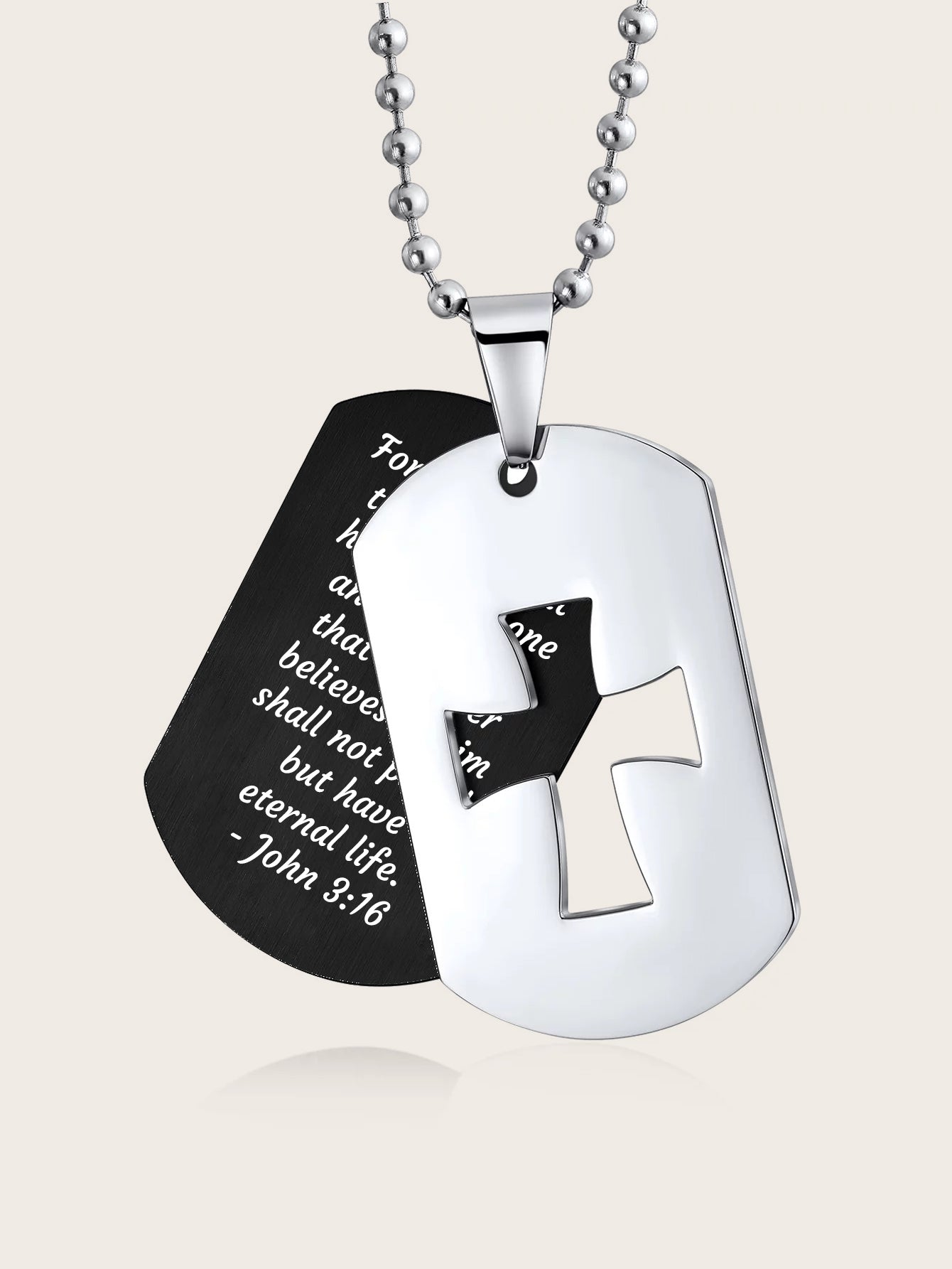 Bible Verse Cross Dog Tag Necklace for Men Stainless Steel Chain 24inch Inspirational Christian Jewelry Meaningful Religious Gift for Boys