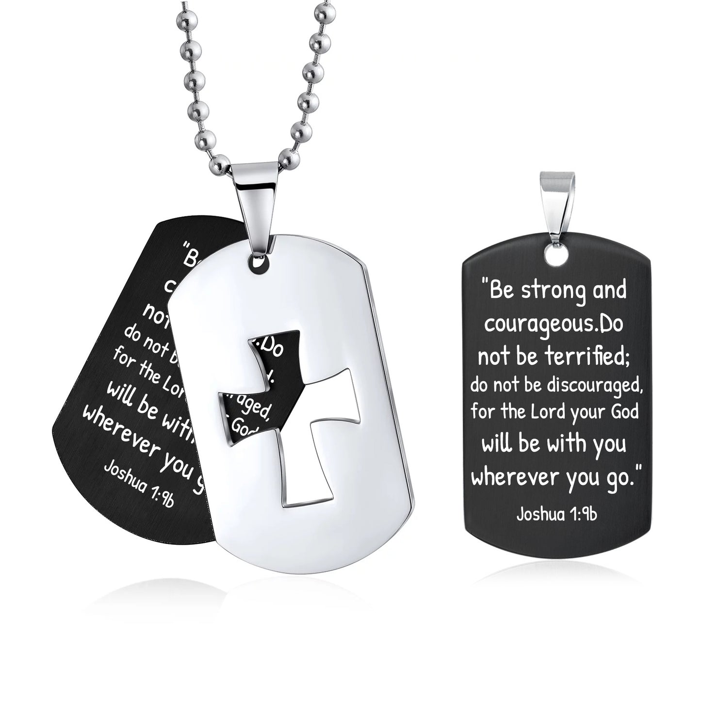 Bible Verse Cross Dog Tag Necklace for Men Stainless Steel Chain 24inch Inspirational Christian Jewelry Meaningful Religious Gift for Boys