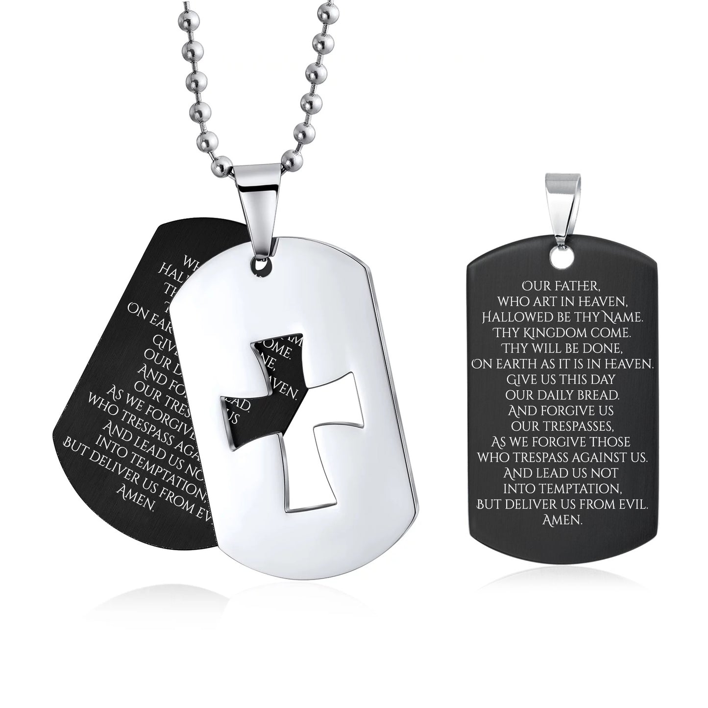 Bible Verse Cross Dog Tag Necklace for Men Stainless Steel Chain 24inch Inspirational Christian Jewelry Meaningful Religious Gift for Boys