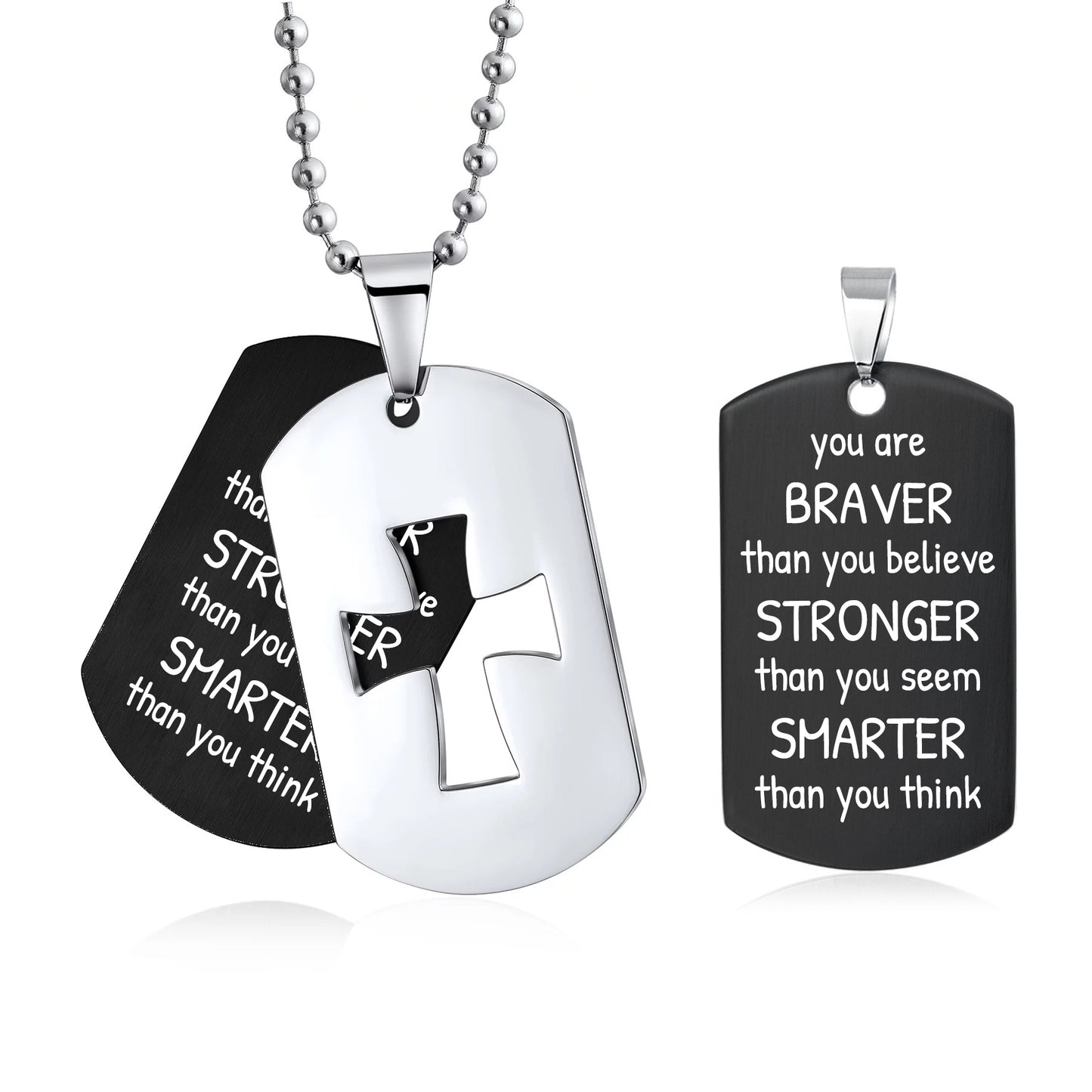 Bible Verse Cross Dog Tag Necklace for Men Stainless Steel Chain 24inch Inspirational Christian Jewelry Meaningful Religious Gift for Boys